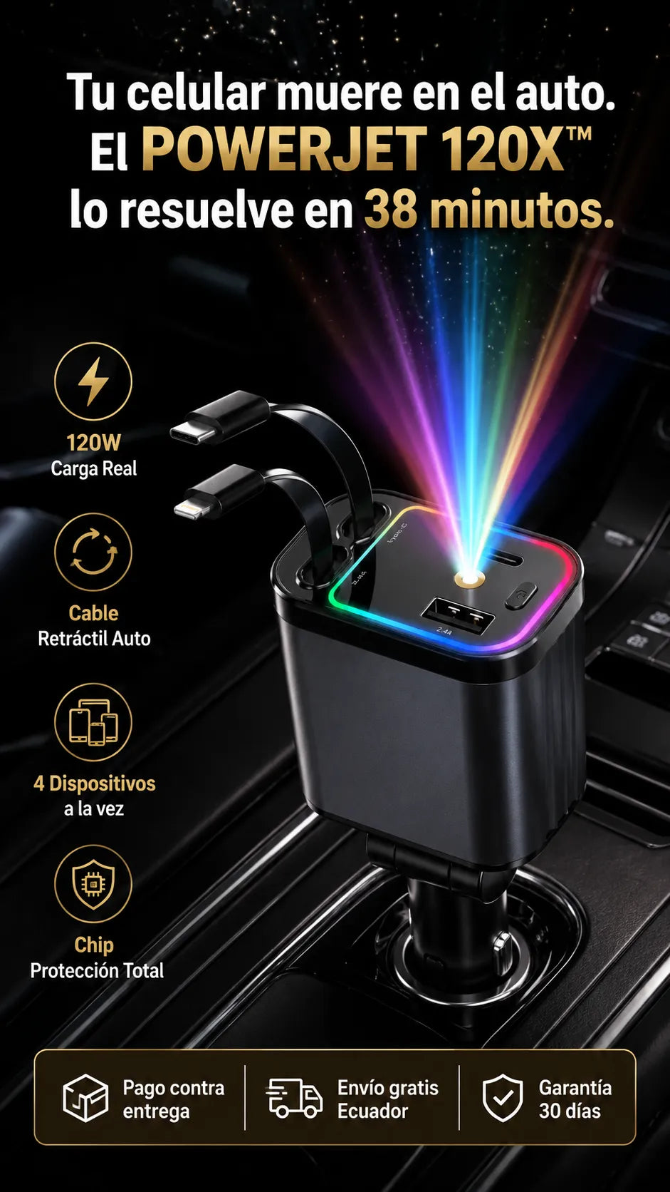 POWERJET 120X™ - Cargador premium para coche 4 en 1